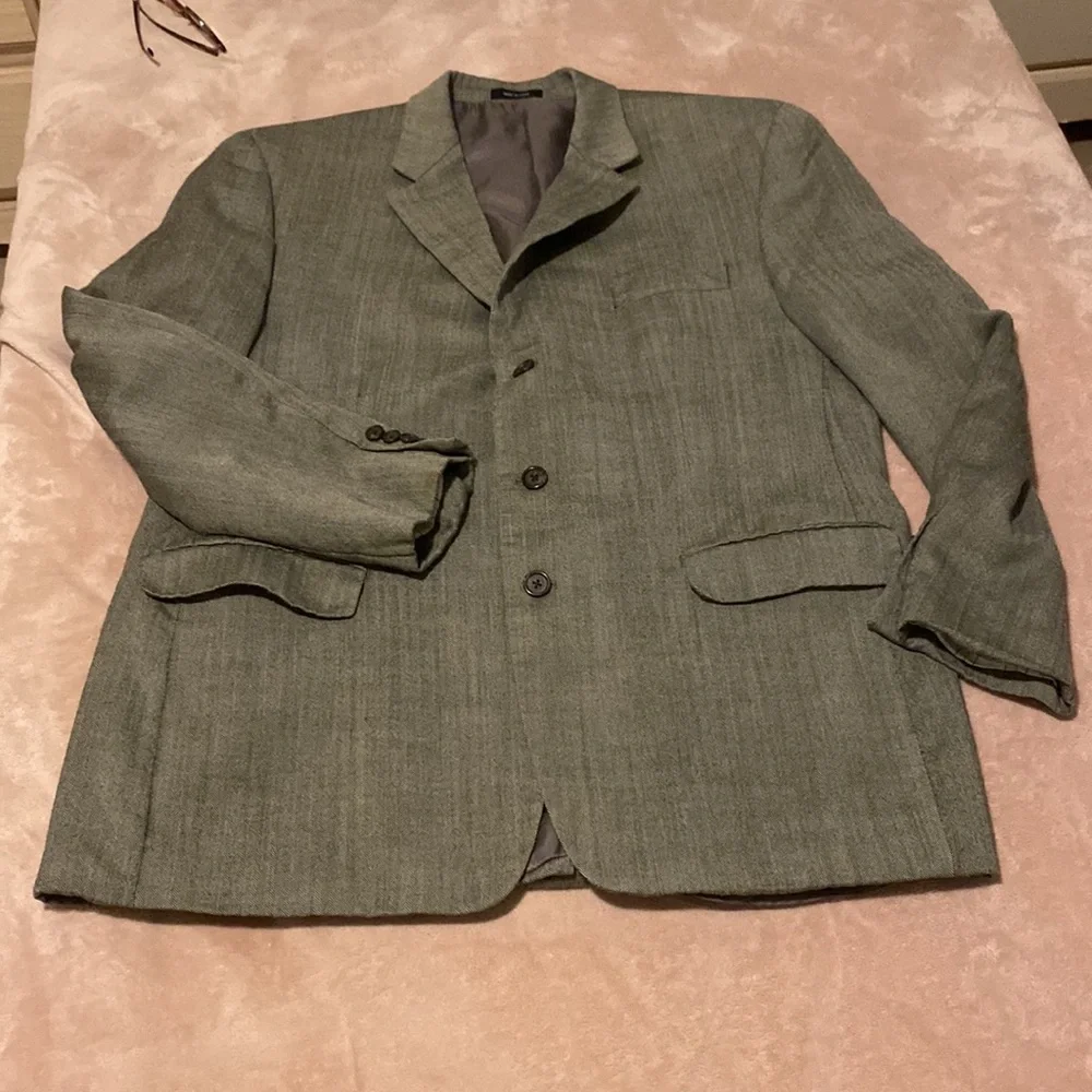 Lauren by Ralph Lauren Men Herringbone Silk & Wool 46R Blazer - Picture 3 of 14